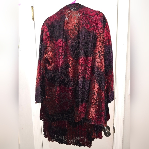 Carole Little Swing Cardigan & Skirt Multicolor Velvet Burnout - Picture 7 of 13